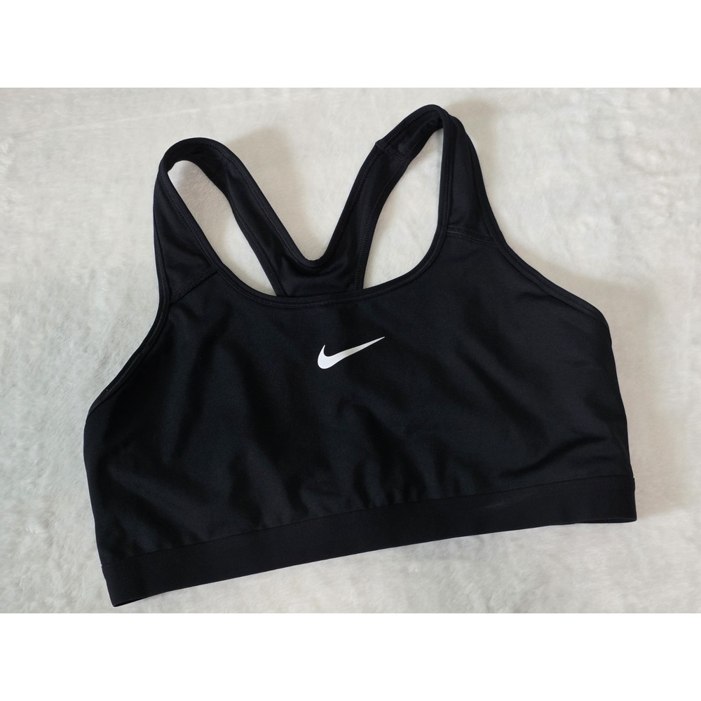 Nike dri fit womens XL black racerback sports bra white swoosh no pads